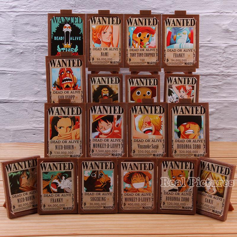 Hot Toy Anime One Piece Luffy Nami Zoro Sanji Chopper Wanted Posters Photo Frame Action Figure Collection Toy 18pcs/set