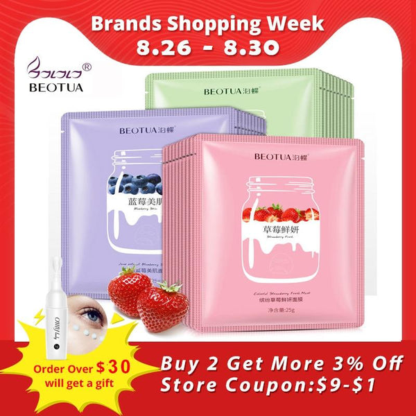 BEOTUA Face Mask Natural Fruit Extracts Hyaluronic Acid Facial Masks Moisturizing anti acne aging whitening Skin Care Masks