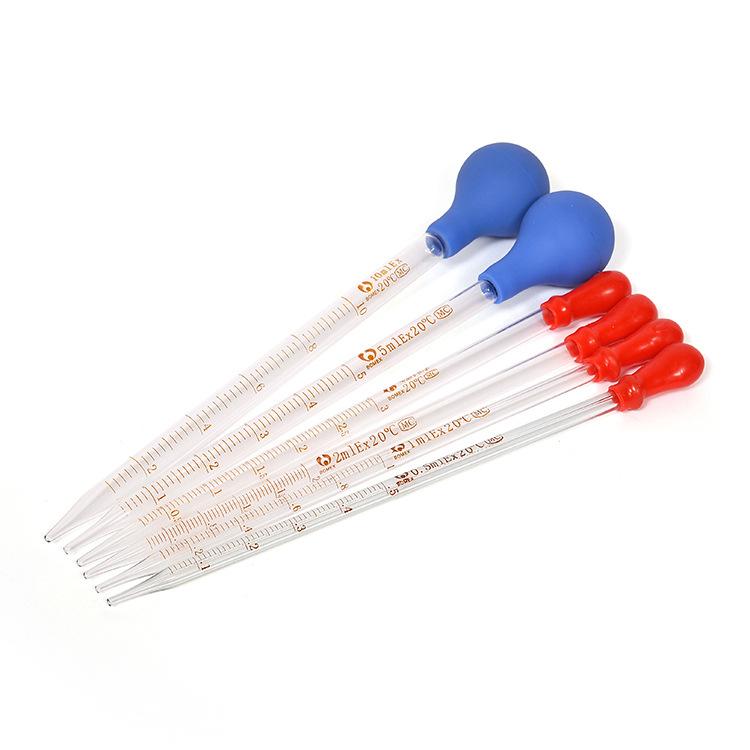 2/3/5/10ml Rubber Head Glass Dropper Glass Pipette Lab Dropper Pipet With Scale Line Blue/Red&Transparent