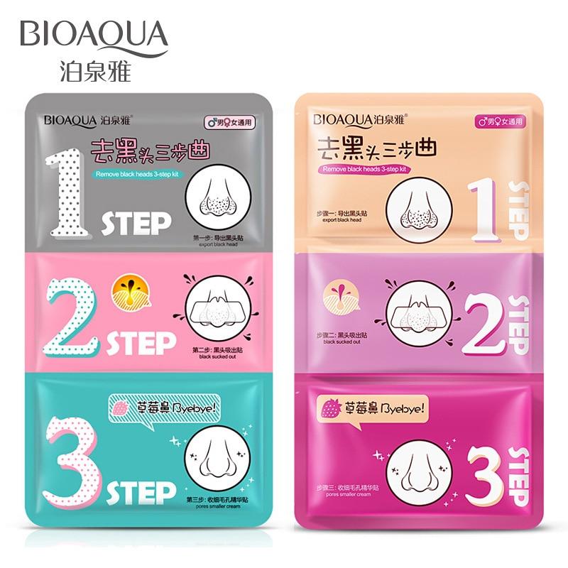 3 steps to blackhead remover korean cosmetics facial face black head mask acne charcoal sheet mask Peeling Peel Off nose mask