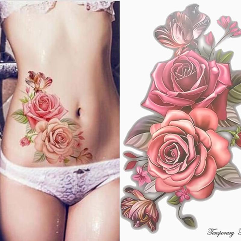 beauty 1piece make up Fake temporary tattoos stickers rose flowers arm shoulder tattoo waterproof women big flash tattoo on body