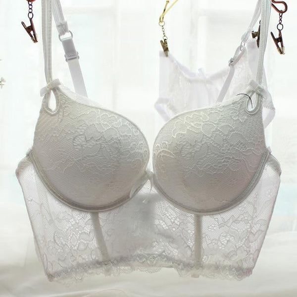 Sexy female deep V-neck sweet push up underwear women's 5 breasted lace bra cover set fresh crochet broadside lingerie set