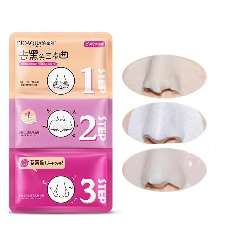 BIOAQUA Face Care Nose Mask Remove Blackhead Acne Remover Clear Beauty Clean Cosmetic 3 Step Kit