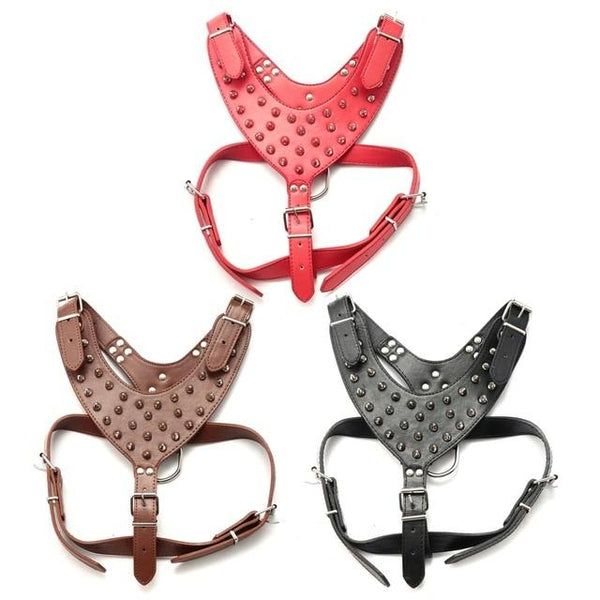 Collar Adjustable Spiked Studded Rivets PU Leather Dog Pet Harness Walking Collar Leash for Pitbull Mastiff  J2Y