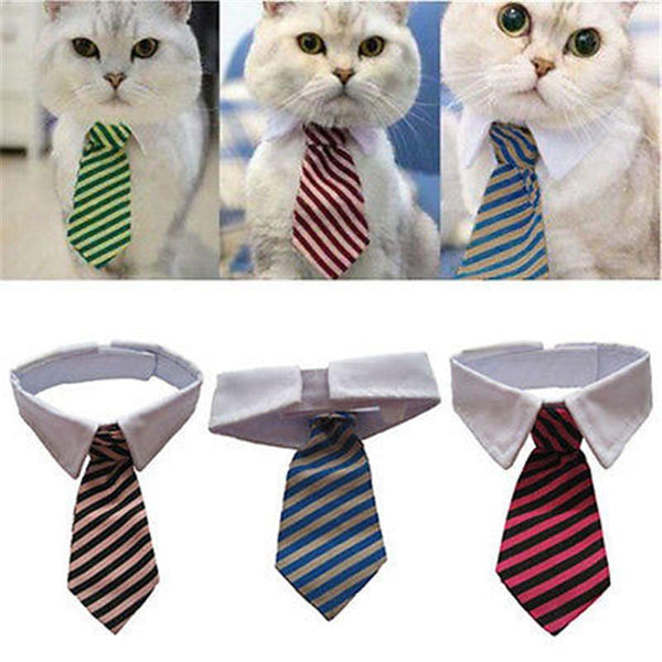 Dog Grooming Cat Striped Bow Tie Animal Striped Bowtie Collar Pet Adjustable Neck Tie White Collar Dog Necktie For Party Wedding