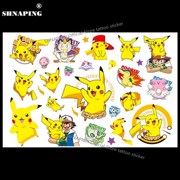 SHNAPIGN Pokemon Go Child Temporary Body Art Flash Tattoo Sticker 10*17cm Waterproof Henna Fake Tato Car Styling Sticker