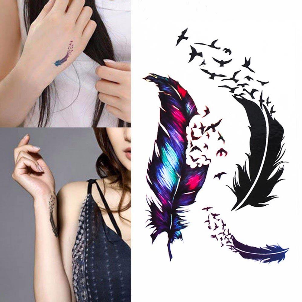 TOMTOSH New Hot Waterproof Small Fresh Goose Feather Color Temporary Tattoos Stickers DIY Body Art Beauty Makeup Free shipping