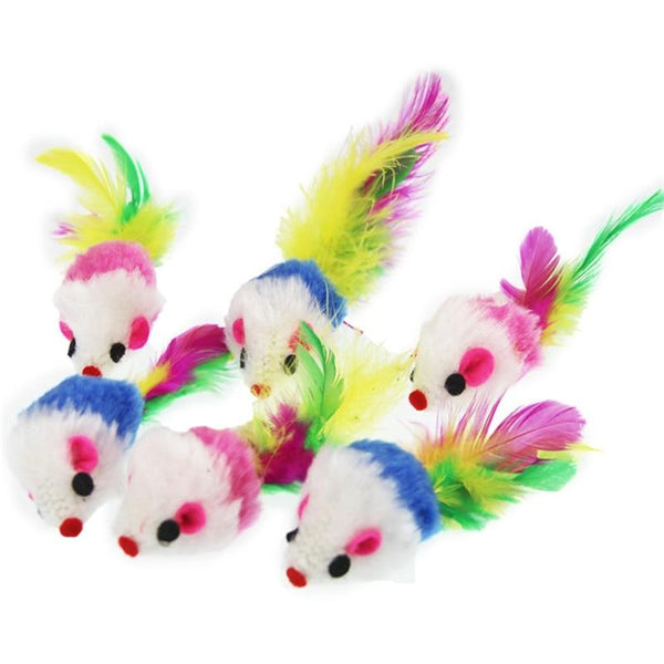 10Pcs/lot Colorful Soft Fleece False Mouse Toys For Cat Feather Funny Playing Pet dog Cat Small Animals feather Toys Kitten