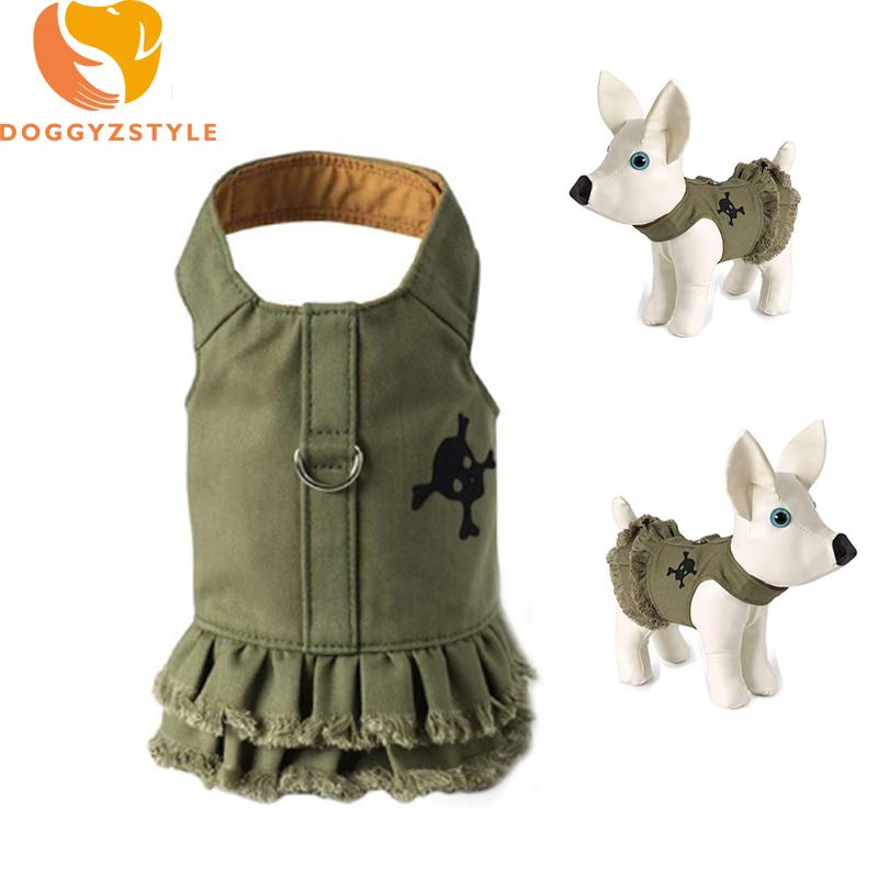 Jean Dog Vest Harness Puppy Cat Denim Skull Chest Army Green Short Dress For Small Dogs Yorkies Teddy Pets Clothes DOGGYZSTYLE