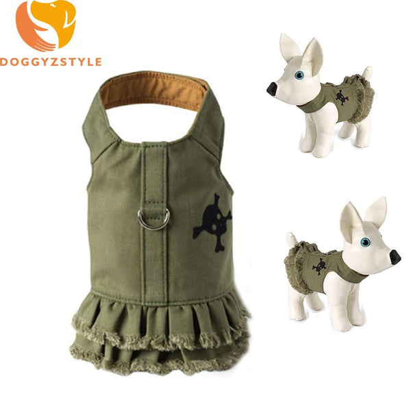 Jean Dog Vest Harness Puppy Cat Denim Skull Chest Army Green Short Dress For Small Dogs Yorkies Teddy Pets Clothes DOGGYZSTYLE