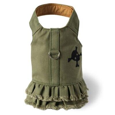 Jean Dog Vest Harness Puppy Cat Denim Skull Chest Army Green Short Dress For Small Dogs Yorkies Teddy Pets Clothes DOGGYZSTYLE