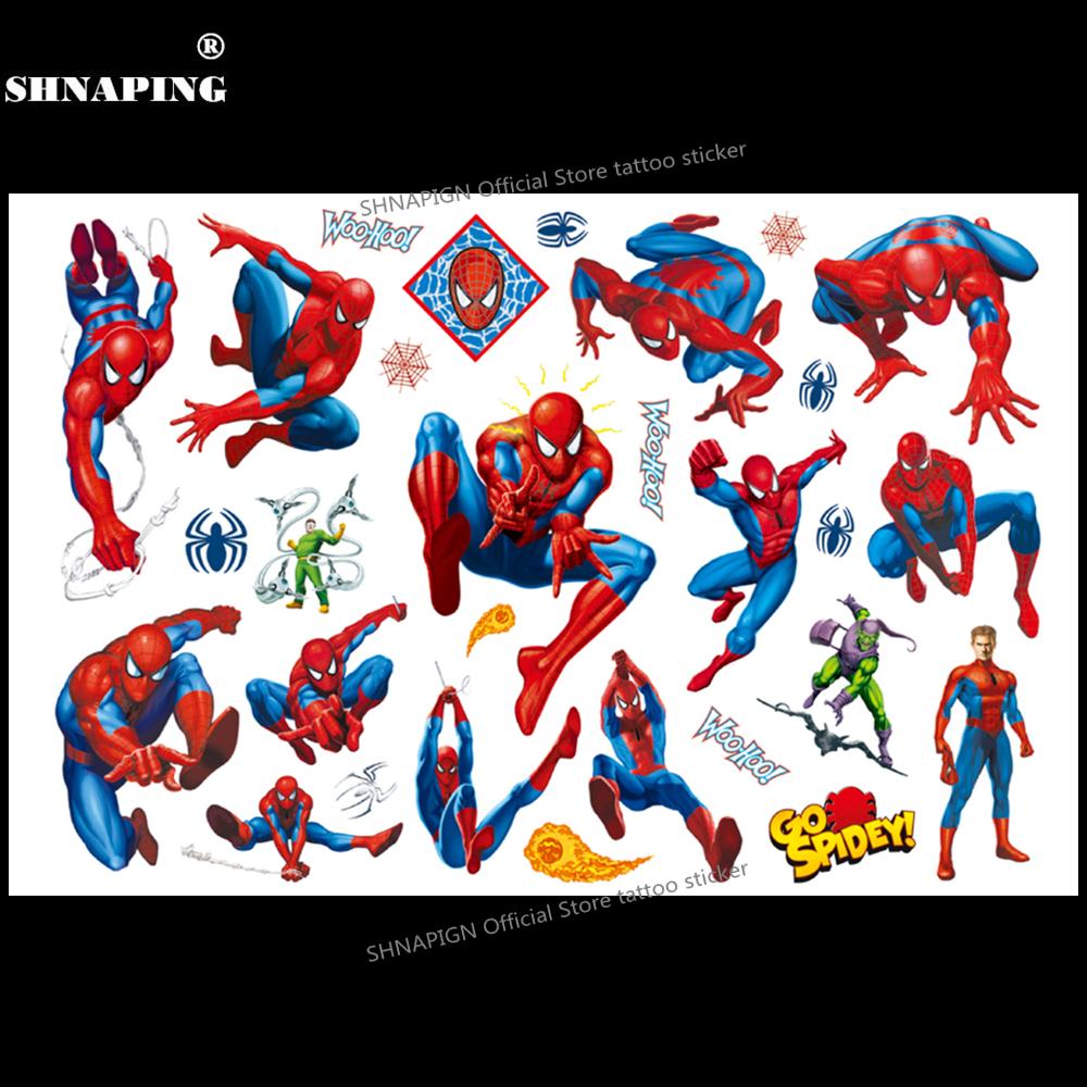 SHNAPIGN Cute Spiderman Children Cartoon Temporary Tattoos Sticker Fashion Summer Style Elsa Waterproof Girls Kids Boys Hot