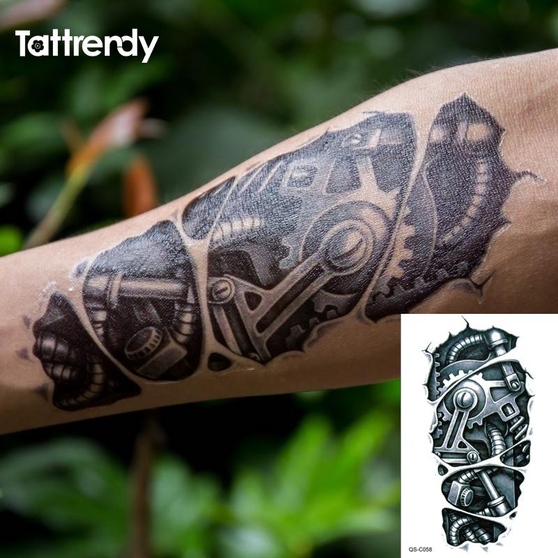 Temporary tattoos 3D black Robot mechanical arm fake transfer tattoo stickers hot sexy cool men spray waterproof designs C058