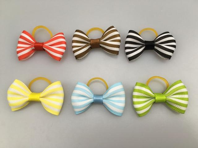 (100 pieces/lot) Cute Ribbon Pet Grooming Accessories Handmade Small Dog Cat Hair Bows With Elastic Rubber Band 121 Colors