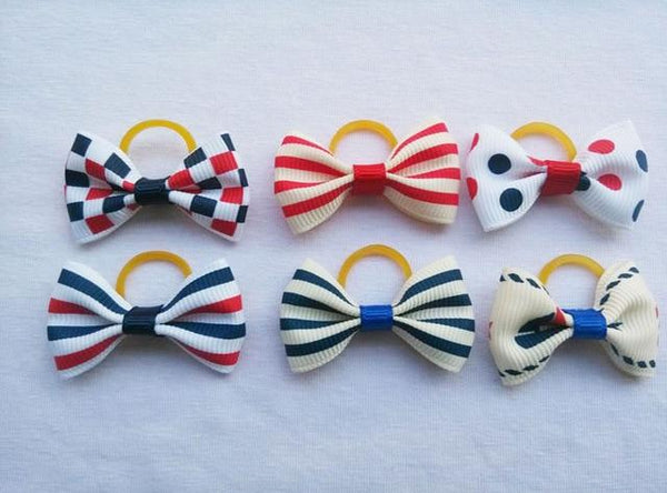 (100 pieces/lot) Cute Ribbon Pet Grooming Accessories Handmade Small Dog Cat Hair Bows With Elastic Rubber Band 121 Colors