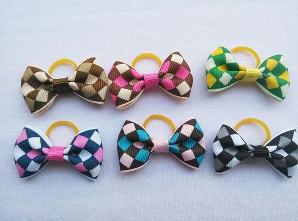 (100 pieces/lot) Cute Ribbon Pet Grooming Accessories Handmade Small Dog Cat Hair Bows With Elastic Rubber Band 121 Colors