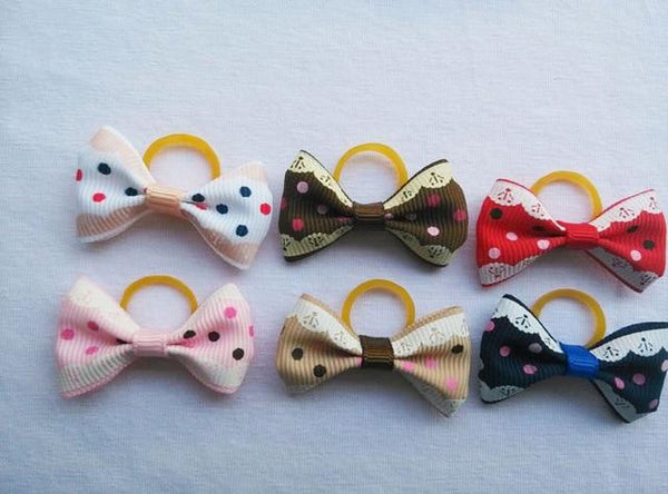 (100 pieces/lot) Cute Ribbon Pet Grooming Accessories Handmade Small Dog Cat Hair Bows With Elastic Rubber Band 121 Colors