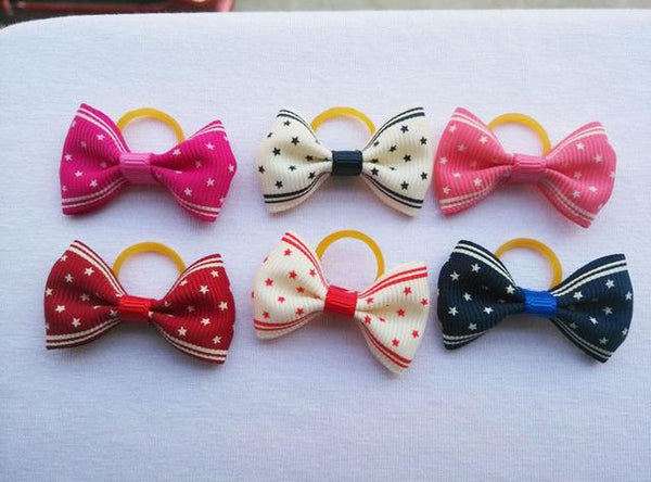 (100 pieces/lot) Cute Ribbon Pet Grooming Accessories Handmade Small Dog Cat Hair Bows With Elastic Rubber Band 121 Colors