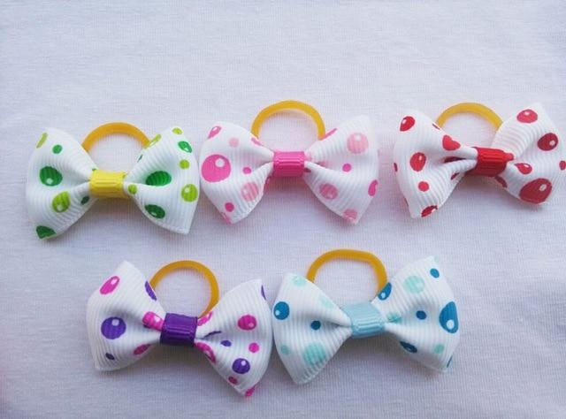 (100 pieces/lot) Cute Ribbon Pet Grooming Accessories Handmade Small Dog Cat Hair Bows With Elastic Rubber Band 121 Colors