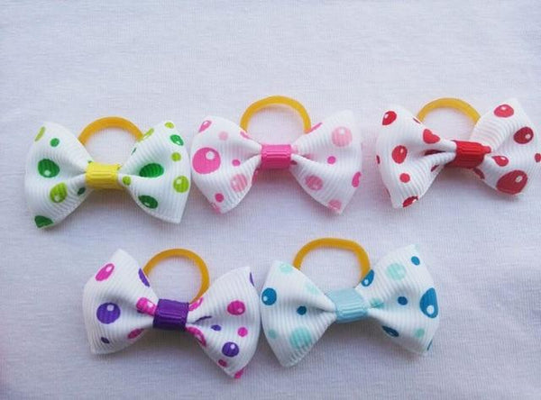 (100 pieces/lot) Cute Ribbon Pet Grooming Accessories Handmade Small Dog Cat Hair Bows With Elastic Rubber Band 121 Colors