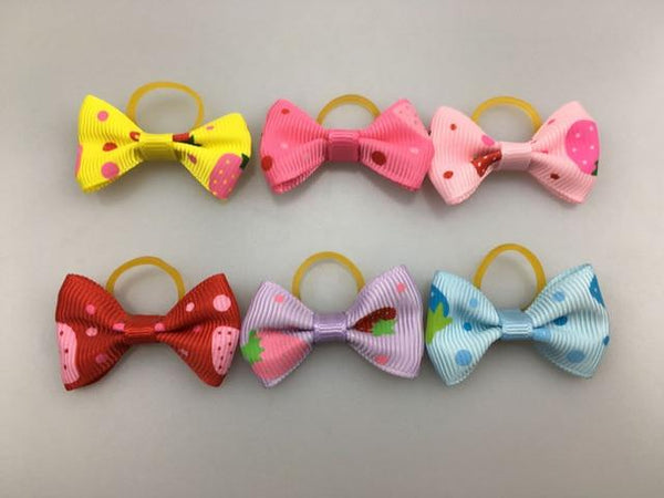 (100 pieces/lot) Cute Ribbon Pet Grooming Accessories Handmade Small Dog Cat Hair Bows With Elastic Rubber Band 121 Colors
