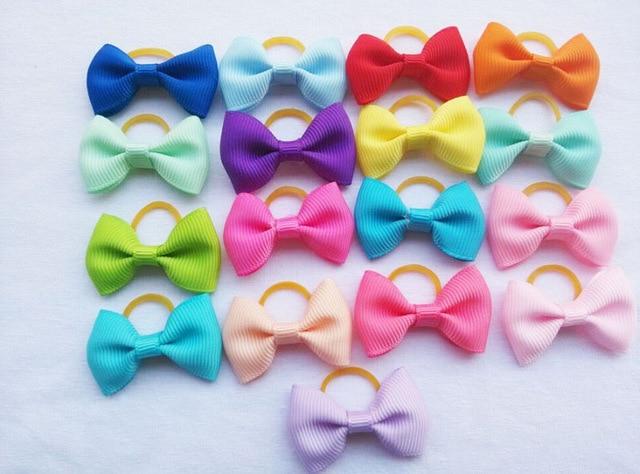 (100 pieces/lot) Cute Ribbon Pet Grooming Accessories Handmade Small Dog Cat Hair Bows With Elastic Rubber Band 121 Colors