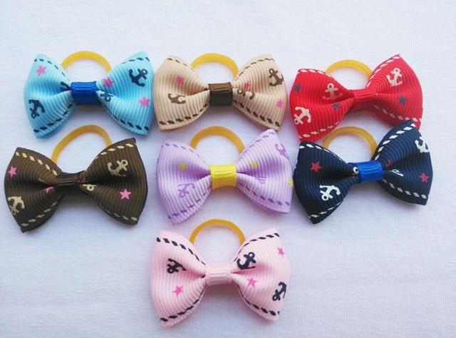 (100 pieces/lot) Cute Ribbon Pet Grooming Accessories Handmade Small Dog Cat Hair Bows With Elastic Rubber Band 121 Colors