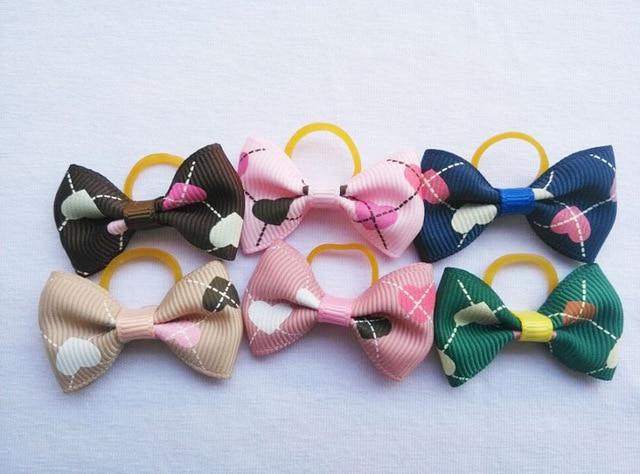 (100 pieces/lot) Cute Ribbon Pet Grooming Accessories Handmade Small Dog Cat Hair Bows With Elastic Rubber Band 121 Colors