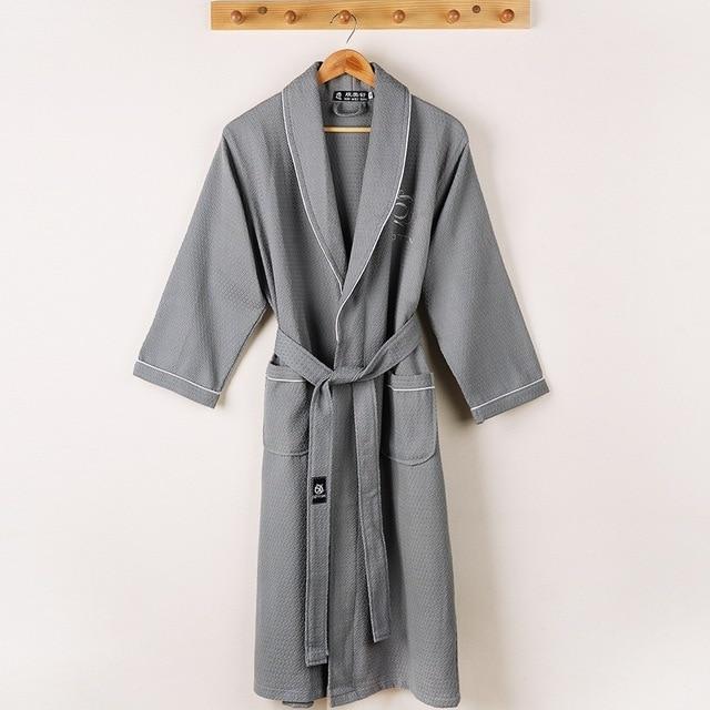 Waffle bathrobe men women cotton terry  XL men's robe nightgown ladies sleepwear long soft home hotel spring summer