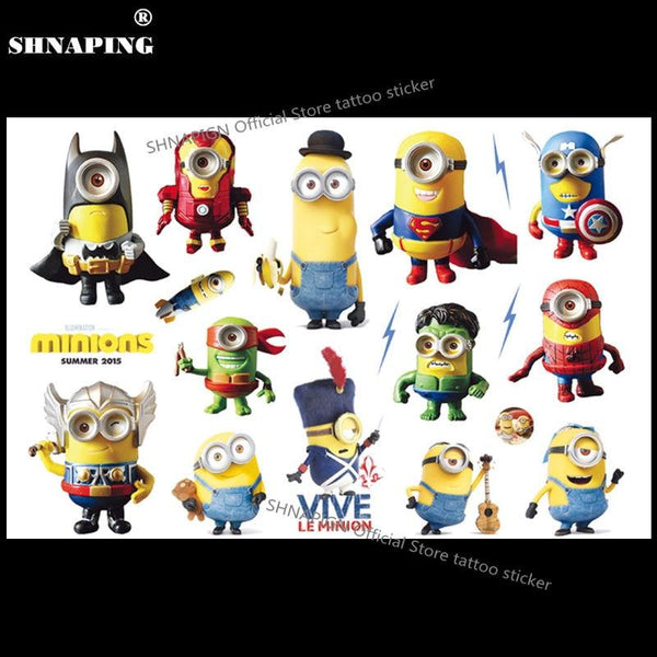SHNAPIGN minions Children Cartoon Temporary Tattoos Sticker Fashion Summer Style Elsa Waterproof Girls Kids Boys Hot Sell Small