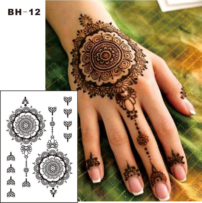 #BH-12  1 piece Black Henna Temporary Tattoo for Hands  Inspired Body Stickers