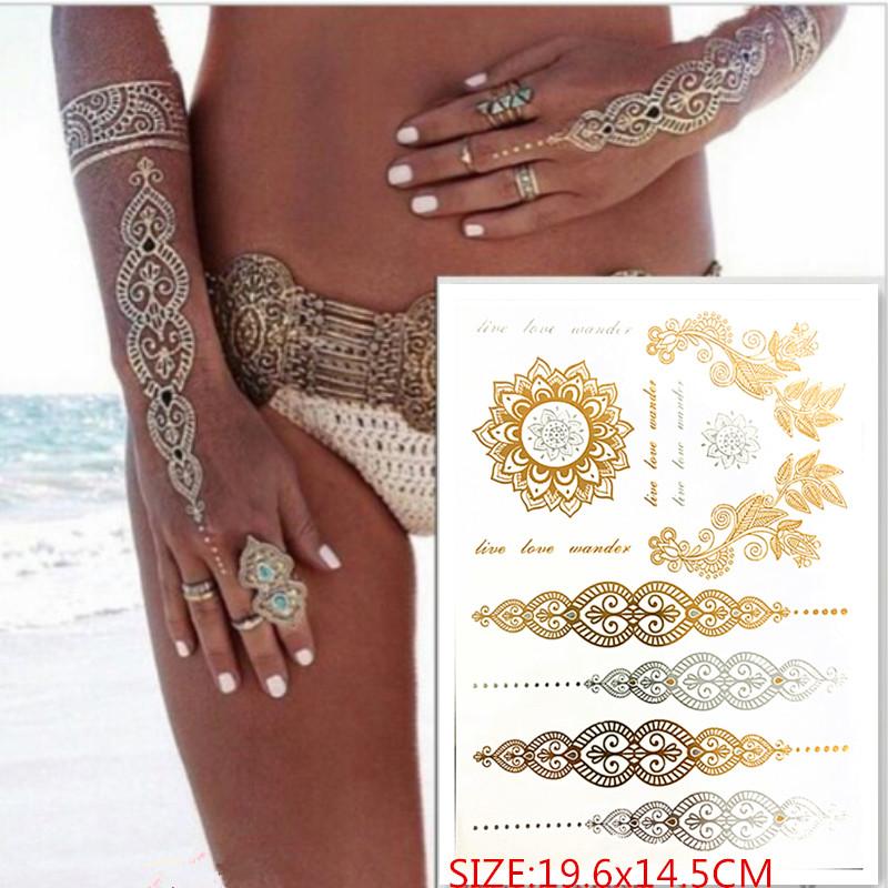 Hot sales temporary tattoo gold tattoo sex products necklace bracelet tattoo metal women flash metallic gold silver tattoos