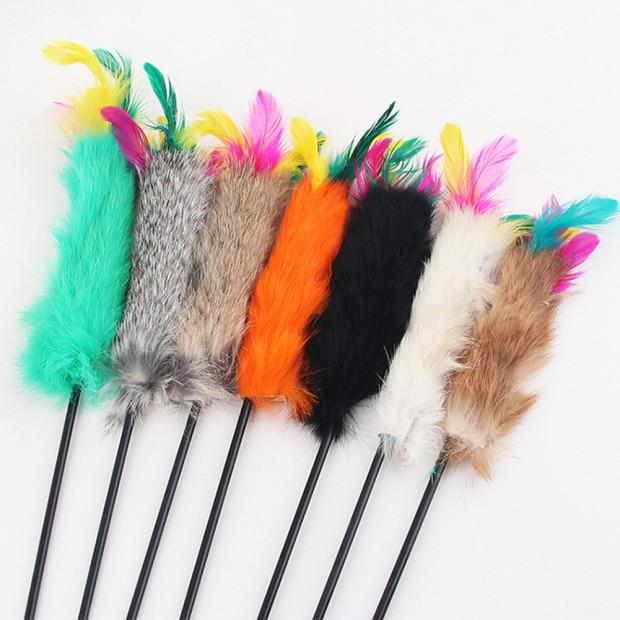 Pet Cat Toy Feather Plastic Ball Funny Cat Stick Colorful Feathers Funny Cat Rods Pet Interactive Toys cat teaser Drop Shipping