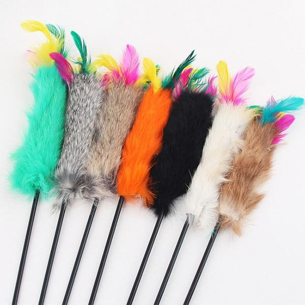 Pet Cat Toy Feather Plastic Ball Funny Cat Stick Colorful Feathers Funny Cat Rods Pet Interactive Toys cat teaser Drop Shipping