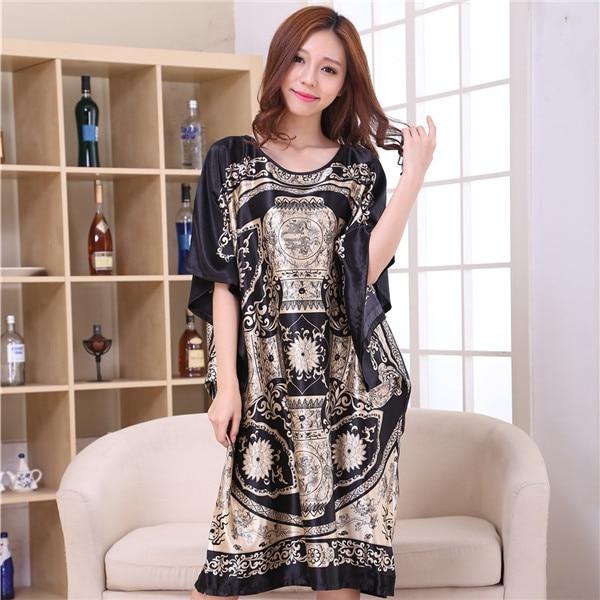 Plus Size Black Women's Summer Lounge Robe Lady New Sexy Home Dress Rayon Nightgown Large Loose Sleepwear Bathrobe Gown S002-B