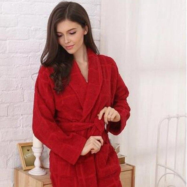 Cotton bathrobe men pajamas  XXL women sleepwear nightgown thicken long soft towel fleece loves autumn winer red blue