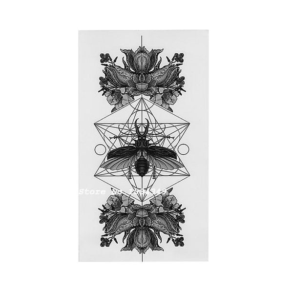 1 Pieces Compass Arrows Hot Black White Large Flower Henna Temporary Tattoo Black Mehndi Style Waterproof Tattoo Sticker