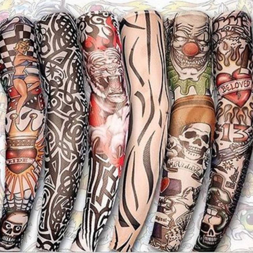 6 PCS New Nylon Elastic Fake Temporary Tattoo Sleeve Designs Body Arm Stockings Tatoo for Cool Men Women Drop shipping JU143