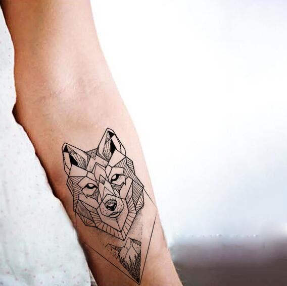 Waterproof Temporary Fake Tattoo Stickers Cool Grey Geometric Wolf Mountain Forest Design Body Art Make Up Tools