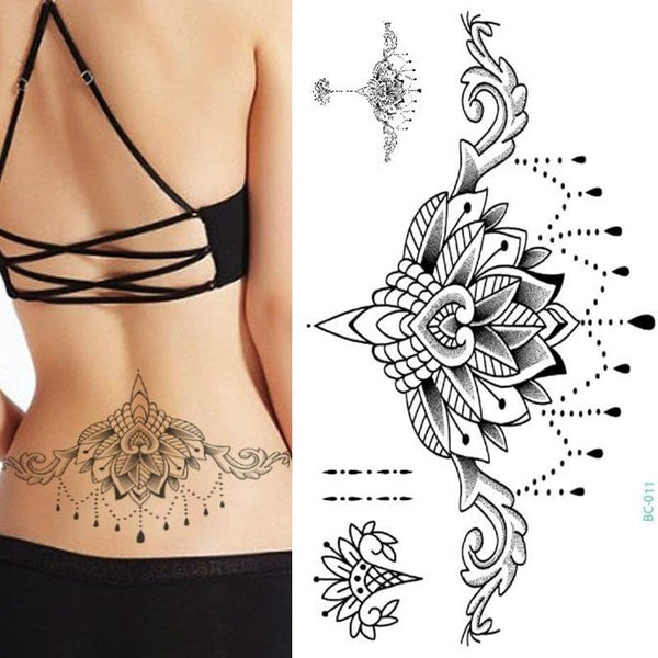 1pc Chest Flash Tattoo 23models large black magical flower Sternum tattoos body paint necklace Under breast 24*13.8cm cool girls