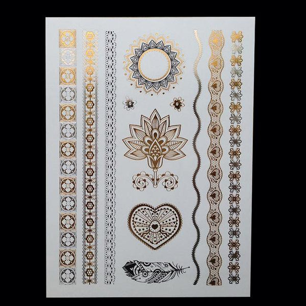 Hot Flash Metallic Waterproof Temporary Tattoo Gold Silver Tatoo Women Henna Flower Taty Design Tattoo Sticker