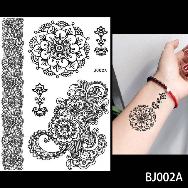 1PC Fashion Flash Waterproof  Tattoo Women Black Ink Henna Jewel Sexy Lace BJ019 Flower Pendant Wed Henna Temporary Tattoo Stick