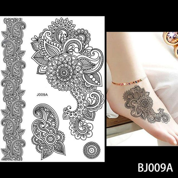 1PC Fashion Flash Waterproof  Tattoo Women Black Ink Henna Jewel Sexy Lace BJ019 Flower Pendant Wed Henna Temporary Tattoo Stick