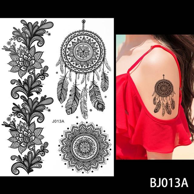 1PC Fashion Flash Waterproof  Tattoo Women Black Ink Henna Jewel Sexy Lace BJ019 Flower Pendant Wed Henna Temporary Tattoo Stick