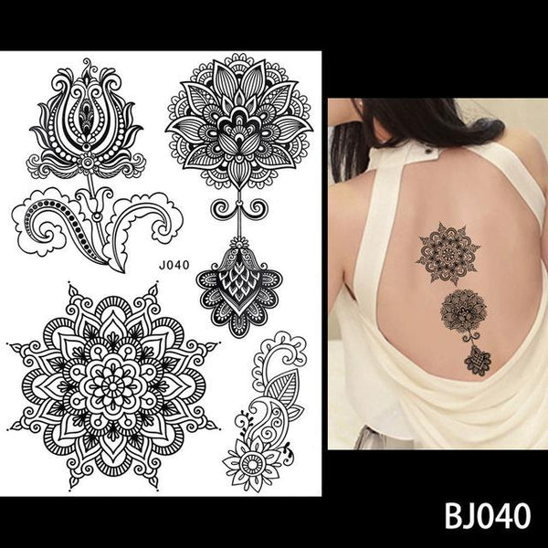 1PC Fashion Flash Waterproof  Tattoo Women Black Ink Henna Jewel Sexy Lace BJ019 Flower Pendant Wed Henna Temporary Tattoo Stick