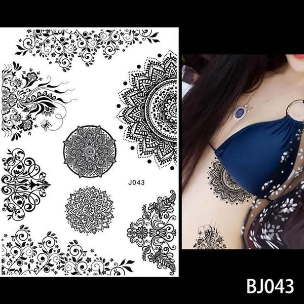 1PC Fashion Flash Waterproof  Tattoo Women Black Ink Henna Jewel Sexy Lace BJ019 Flower Pendant Wed Henna Temporary Tattoo Stick