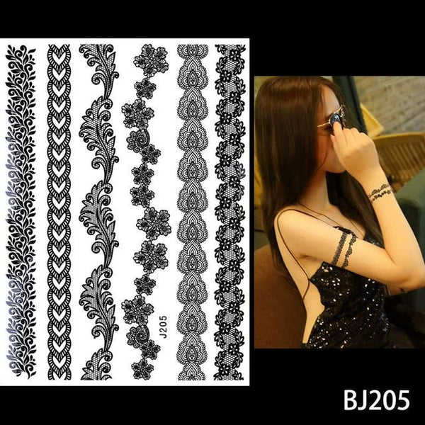 1PC Fashion Flash Waterproof  Tattoo Women Black Ink Henna Jewel Sexy Lace BJ019 Flower Pendant Wed Henna Temporary Tattoo Stick