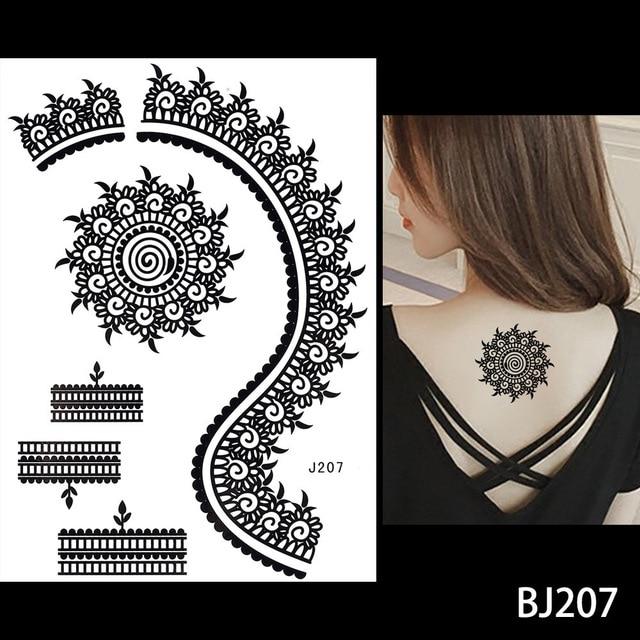 1PC Fashion Flash Waterproof  Tattoo Women Black Ink Henna Jewel Sexy Lace BJ019 Flower Pendant Wed Henna Temporary Tattoo Stick