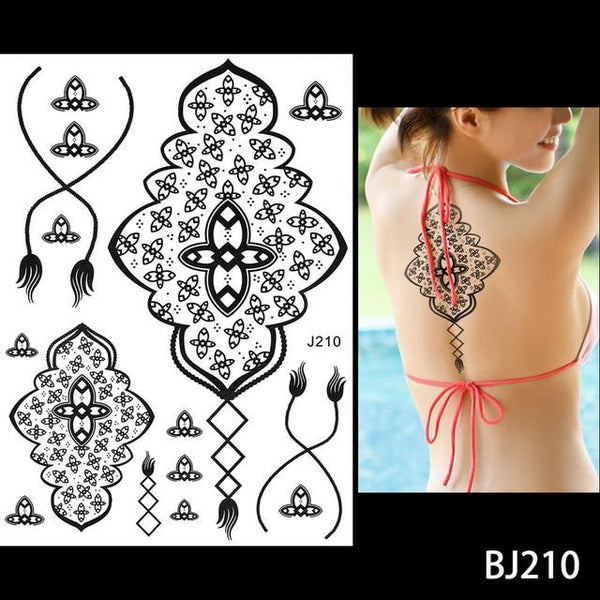 1PC Fashion Flash Waterproof  Tattoo Women Black Ink Henna Jewel Sexy Lace BJ019 Flower Pendant Wed Henna Temporary Tattoo Stick