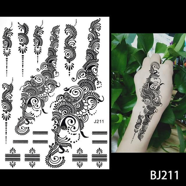 1PC Fashion Flash Waterproof  Tattoo Women Black Ink Henna Jewel Sexy Lace BJ019 Flower Pendant Wed Henna Temporary Tattoo Stick